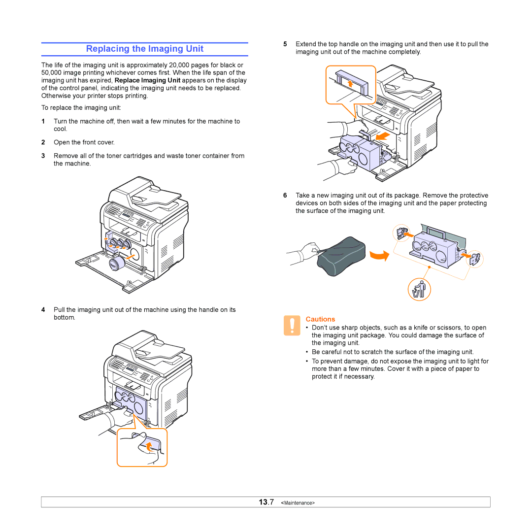 Samsung CLX-3160 manual Replacing the Imaging Unit 