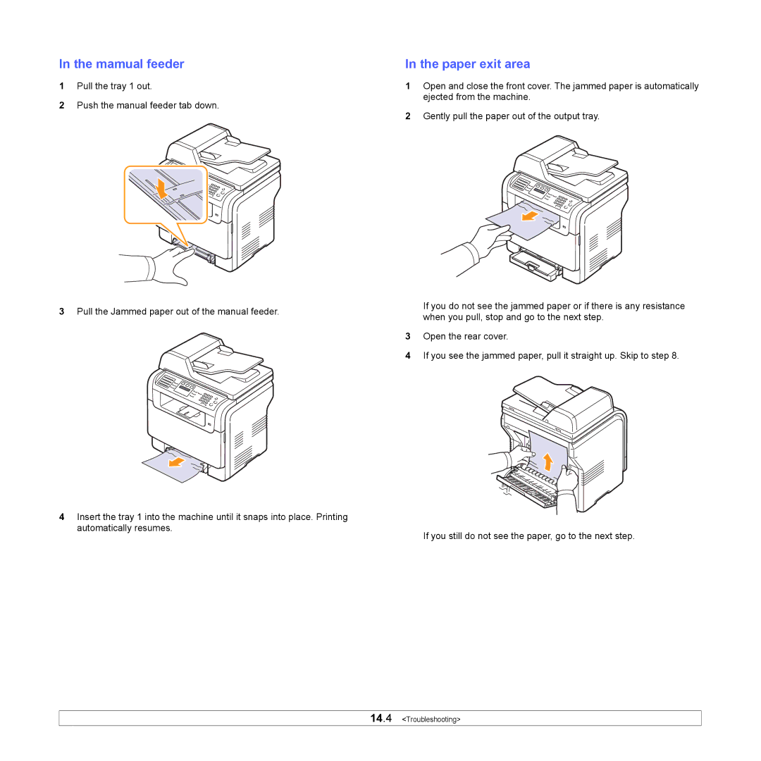 Samsung CLX-3160 manual Mamual feeder, Paper exit area 