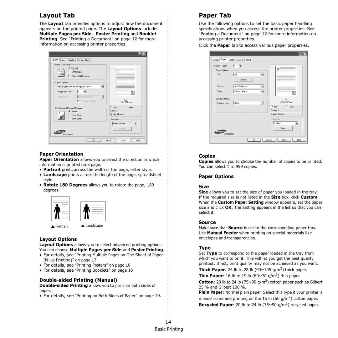 Samsung CLX-3170 manual Layout Tab, Paper Tab 