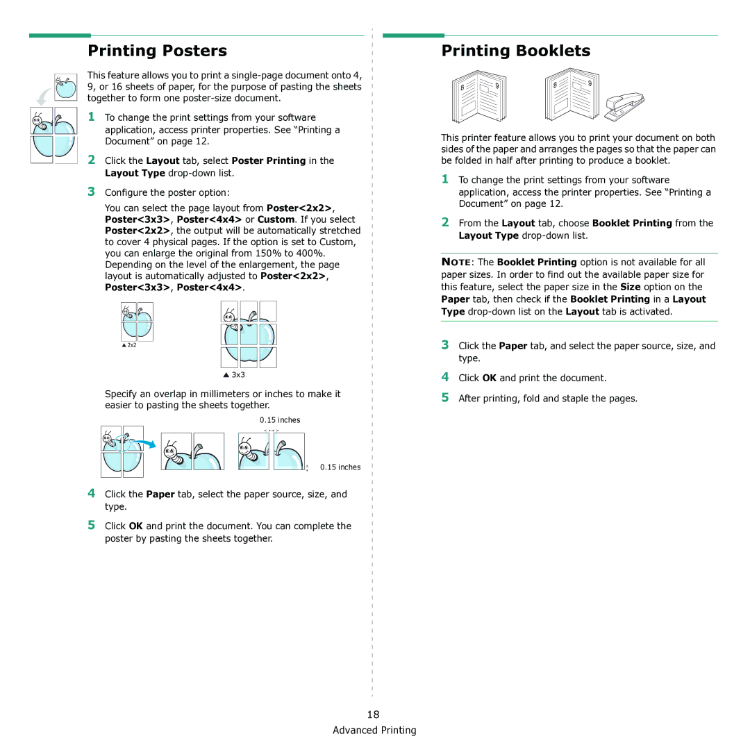 Samsung CLX-3170 manual Printing Posters, Printing Booklets 