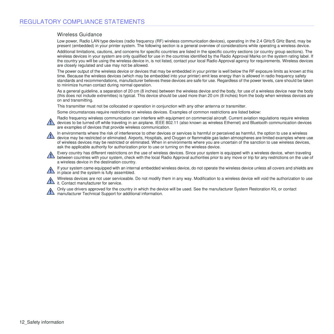 Samsung CLX-3170 manual Regulatory Compliance Statements, Wireless Guidance 