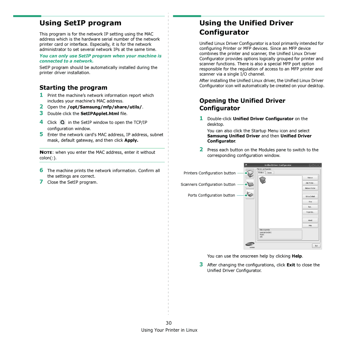 Samsung CLX-3170 manual Using SetIP program, Using the Unified Driver Configurator, Starting the program 