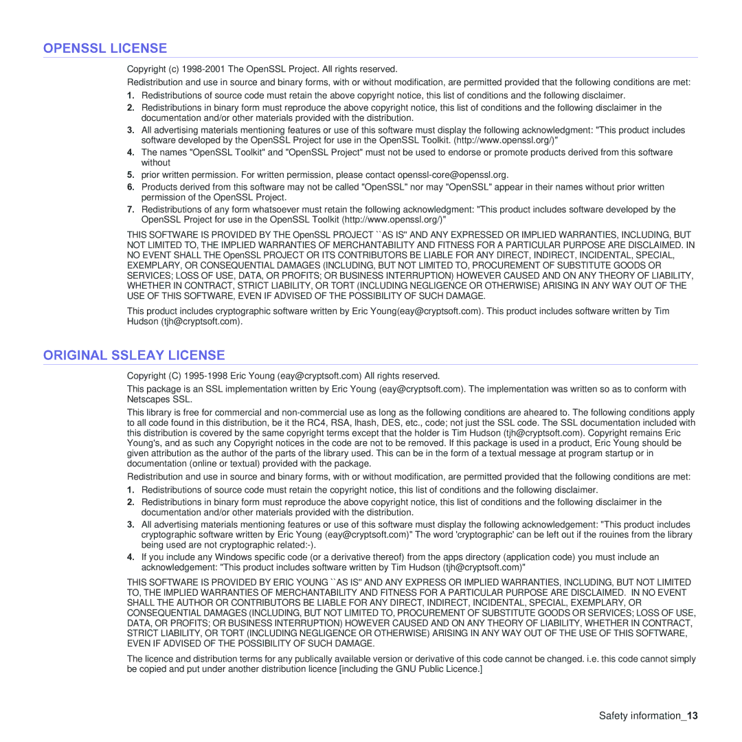 Samsung CLX-3170 manual Openssl License, Original Ssleay License 