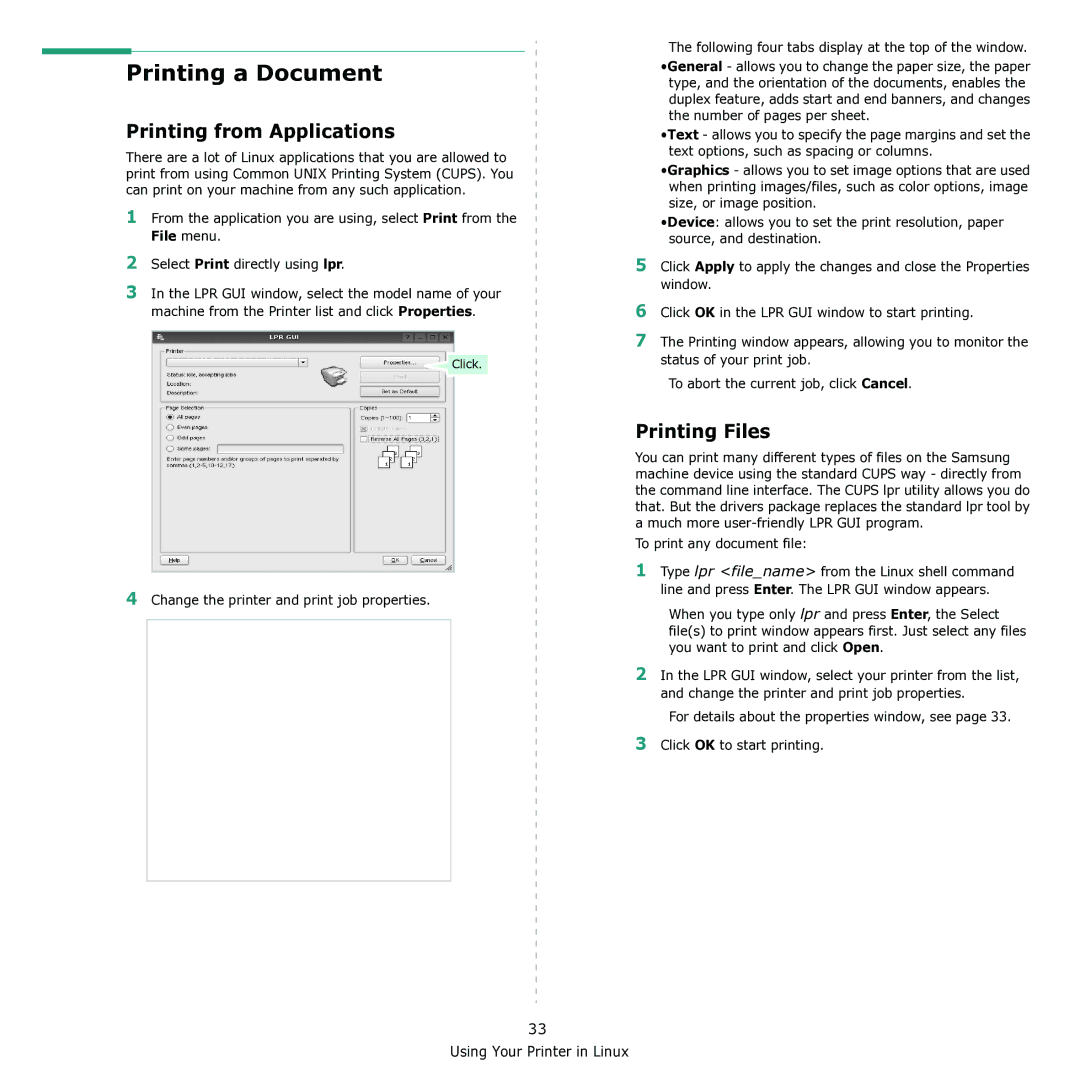 Samsung CLX-3170 manual Printing from Applications, Printing Files 