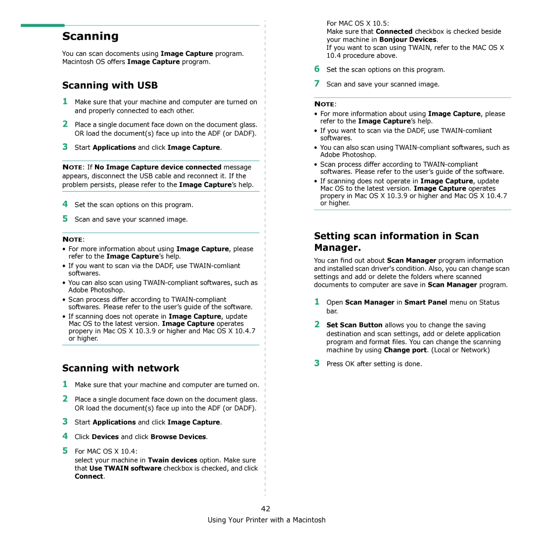 Samsung CLX-3170 manual Scanning with USB, Scanning with network, Setting scan information in Scan Manager 