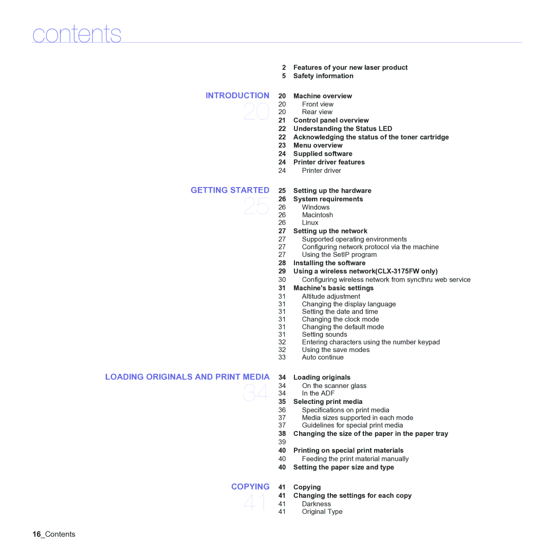 Samsung CLX-3170 manual Contents 