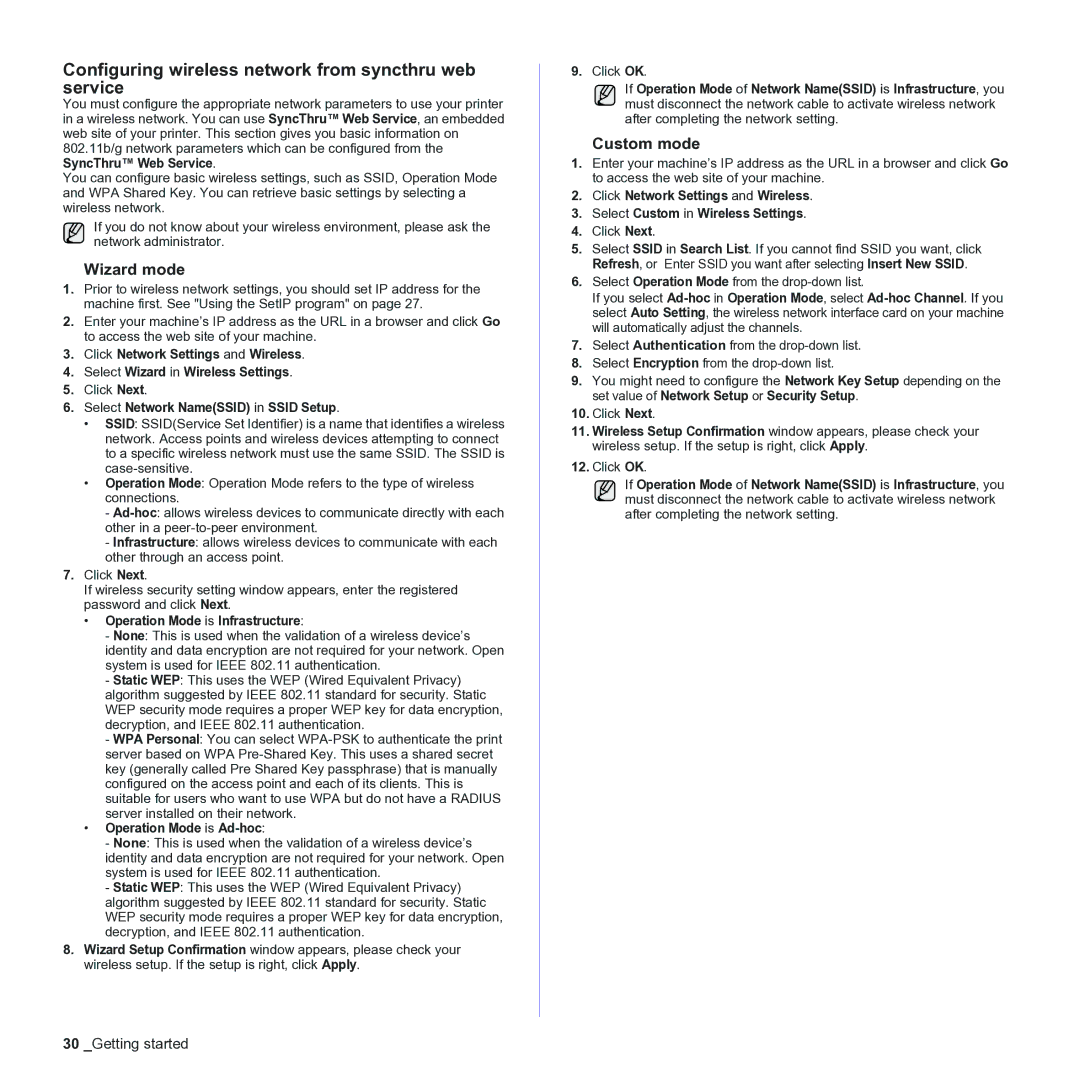 Samsung CLX-3170 manual Configuring wireless network from syncthru web service, Select Network NameSSID in Ssid Setup 