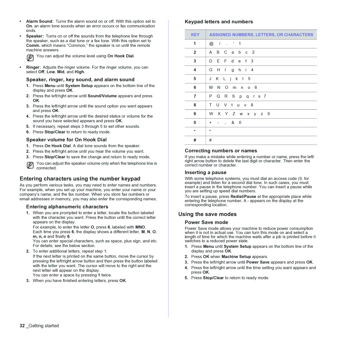 Samsung CLX-3170 manual Entering characters using the number keypad, Using the save modes 