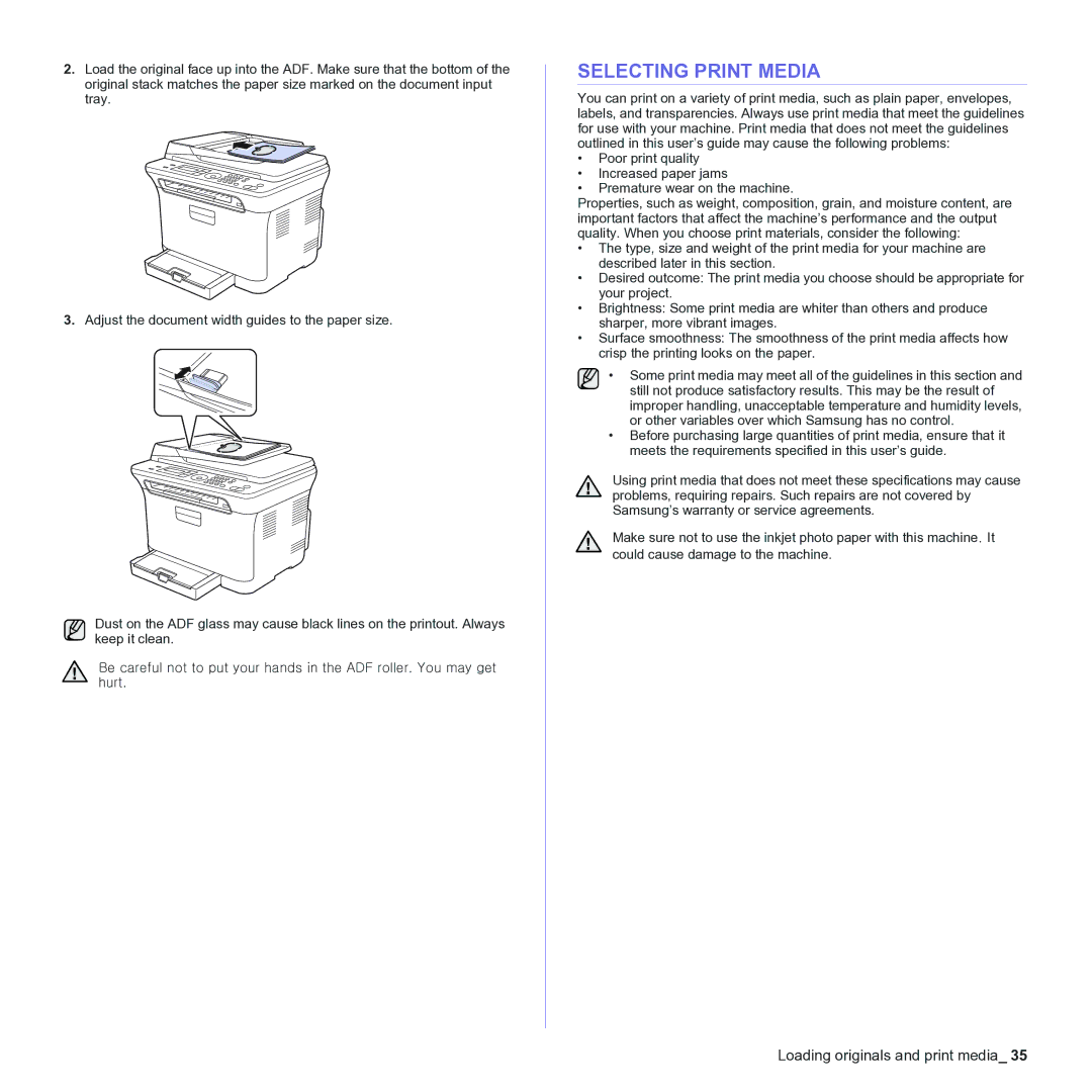 Samsung CLX-3170 manual Selecting Print Media 