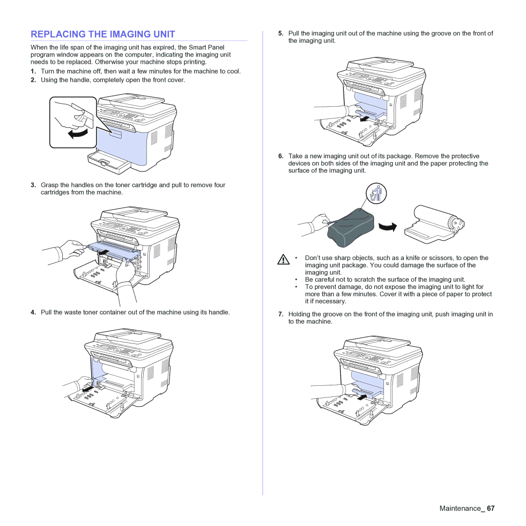 Samsung CLX-3170 manual Replacing the Imaging Unit 