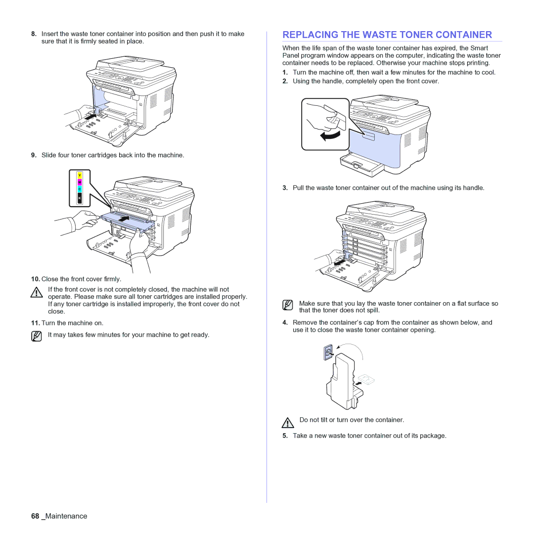 Samsung CLX-3170 manual Replacing the Waste Toner Container 