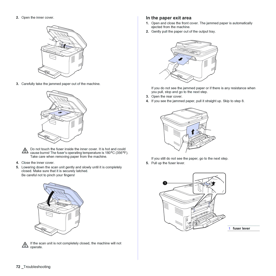 Samsung CLX-3170 manual Paper exit area, Fuser lever 