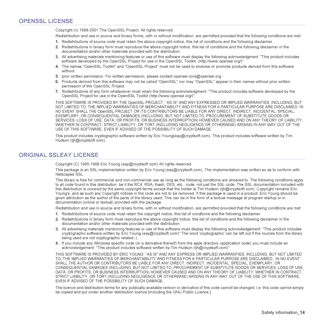 Samsung CLX-3175FW, CLX-3175FN, CLX-3175N, CLX-3170FN manual Safety information14 