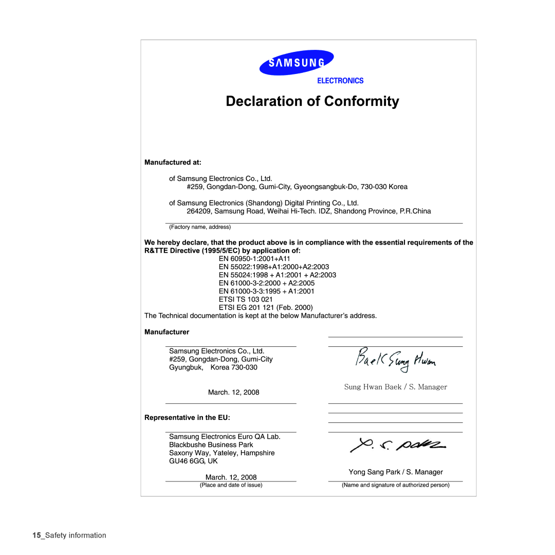 Samsung CLX-3175FN, CLX-3175FW, CLX-3175N, CLX-3170FN manual 15Safety information 