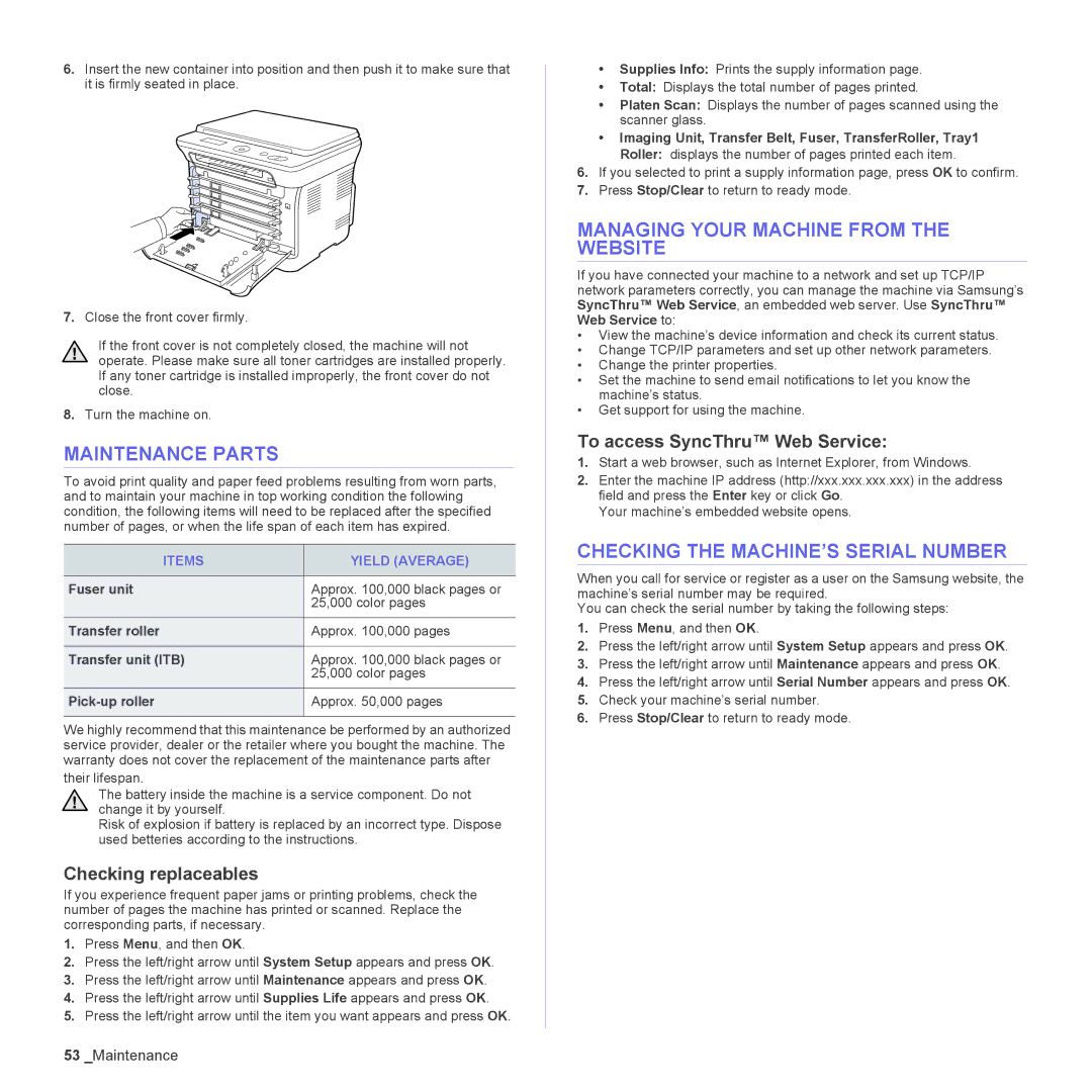 Samsung CLX-3170FN, CLX-3175FW, CLX-3175FN, CLX-3175N manual Maintenance Parts 