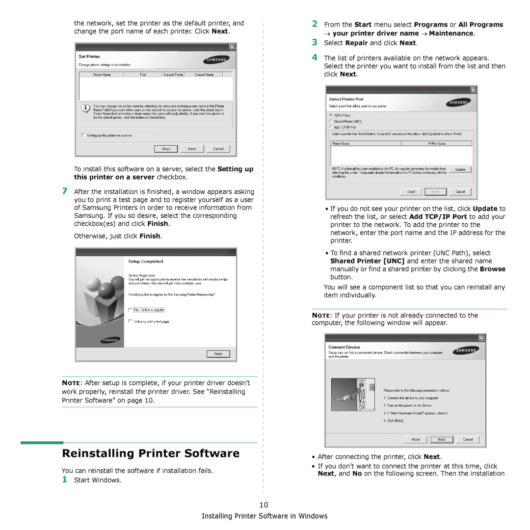 Samsung CLX-3175FW, CLX-3175FN, CLX-3175N, CLX-3170FN manual Reinstalling Printer Software 