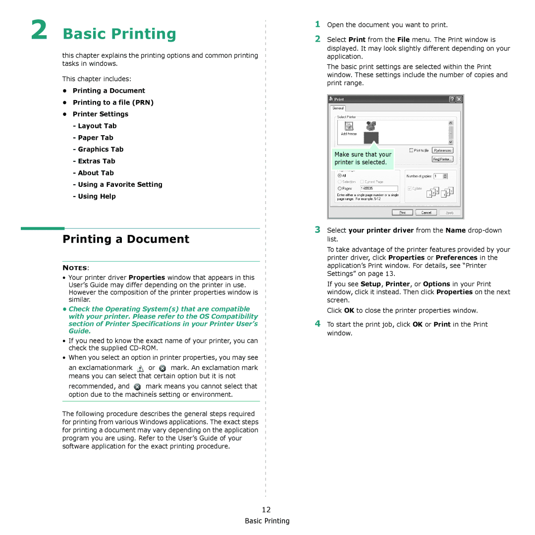 Samsung CLX-3175N, CLX-3175FW, CLX-3175FN manual Printing a Document, Select your printer driver from the Name drop-down list 