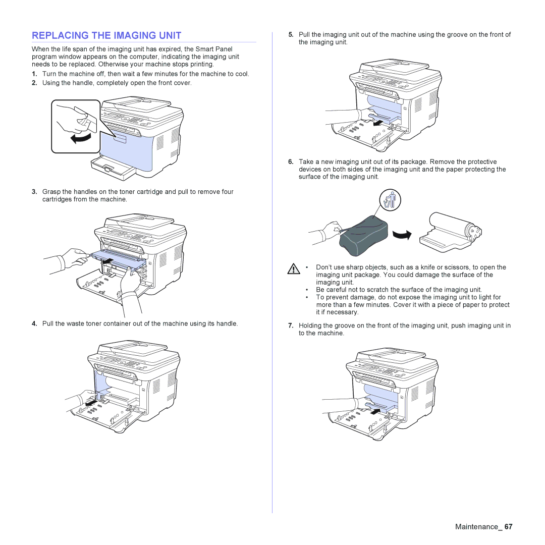 Samsung CLX-3175N, CLX-3175FW, CLX-3175FN, CLX-3170FN manual Replacing the Imaging Unit 