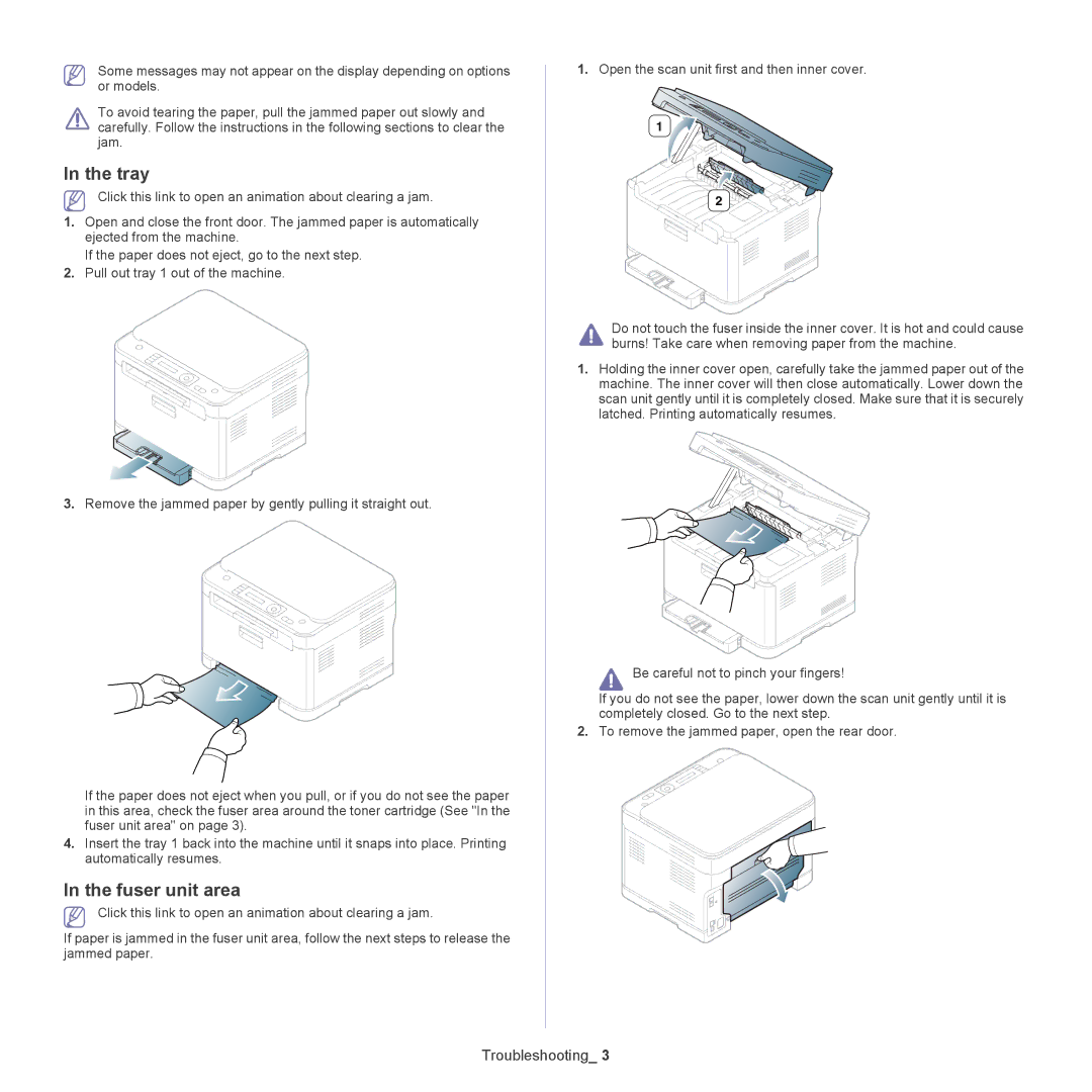 Samsung CLX-318X manual Tray, Fuser unit area 