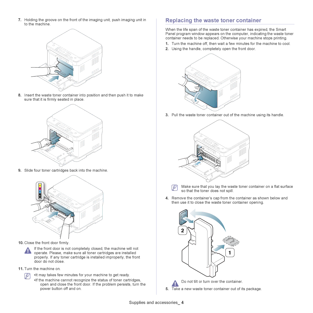 Samsung CLX-318X manual Replacing the waste toner container 