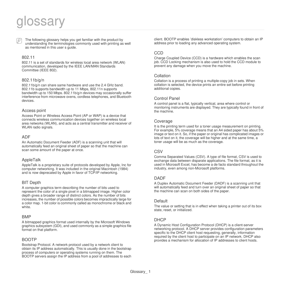 Samsung CLX-318X manual Glossary 