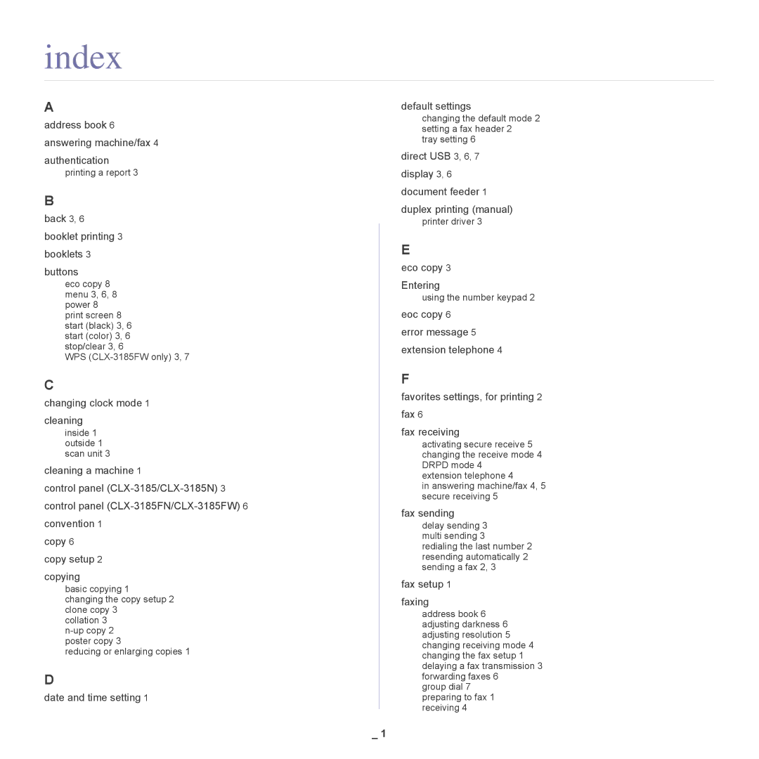 Samsung CLX-318X manual Index 