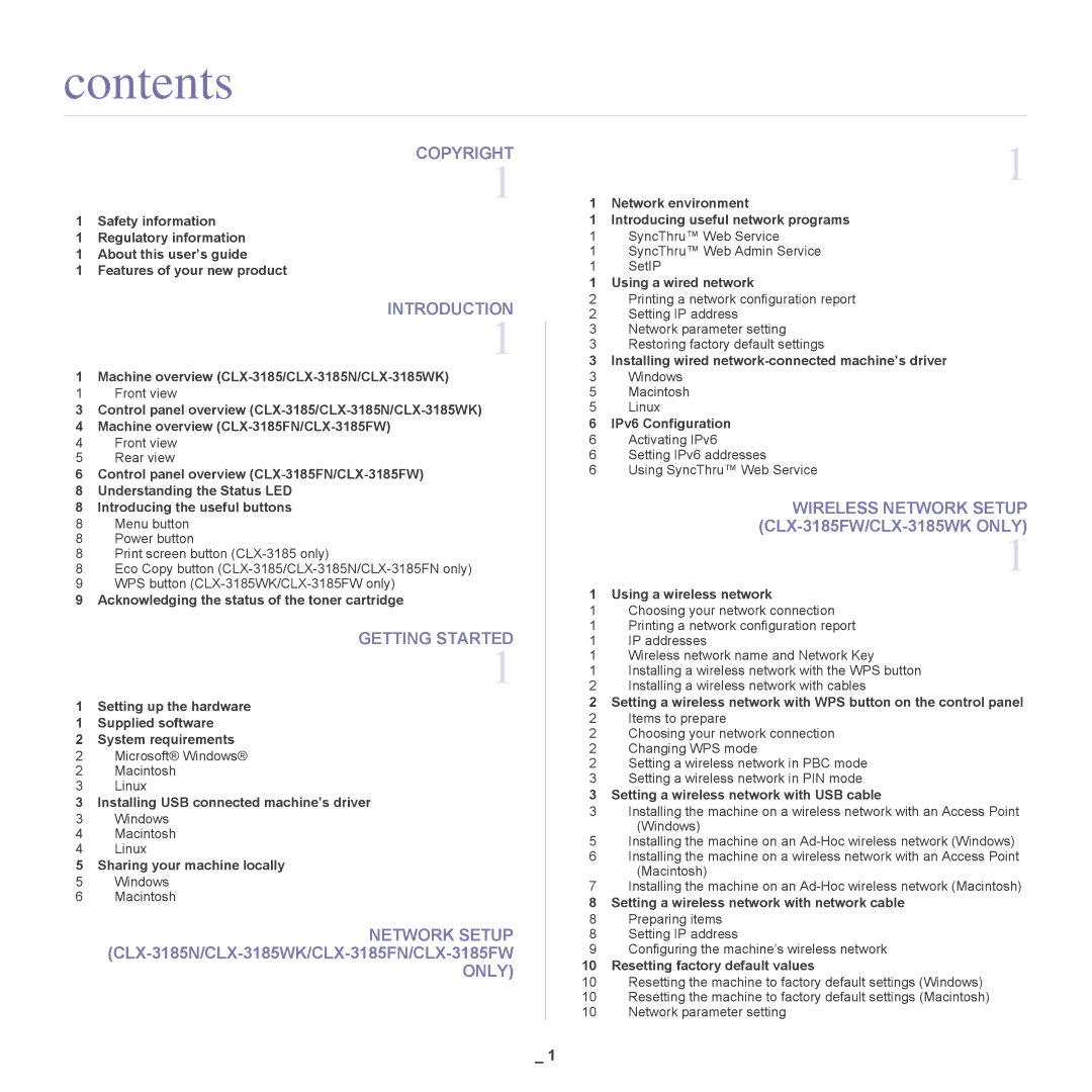 Samsung CLX-318X manual Contents 