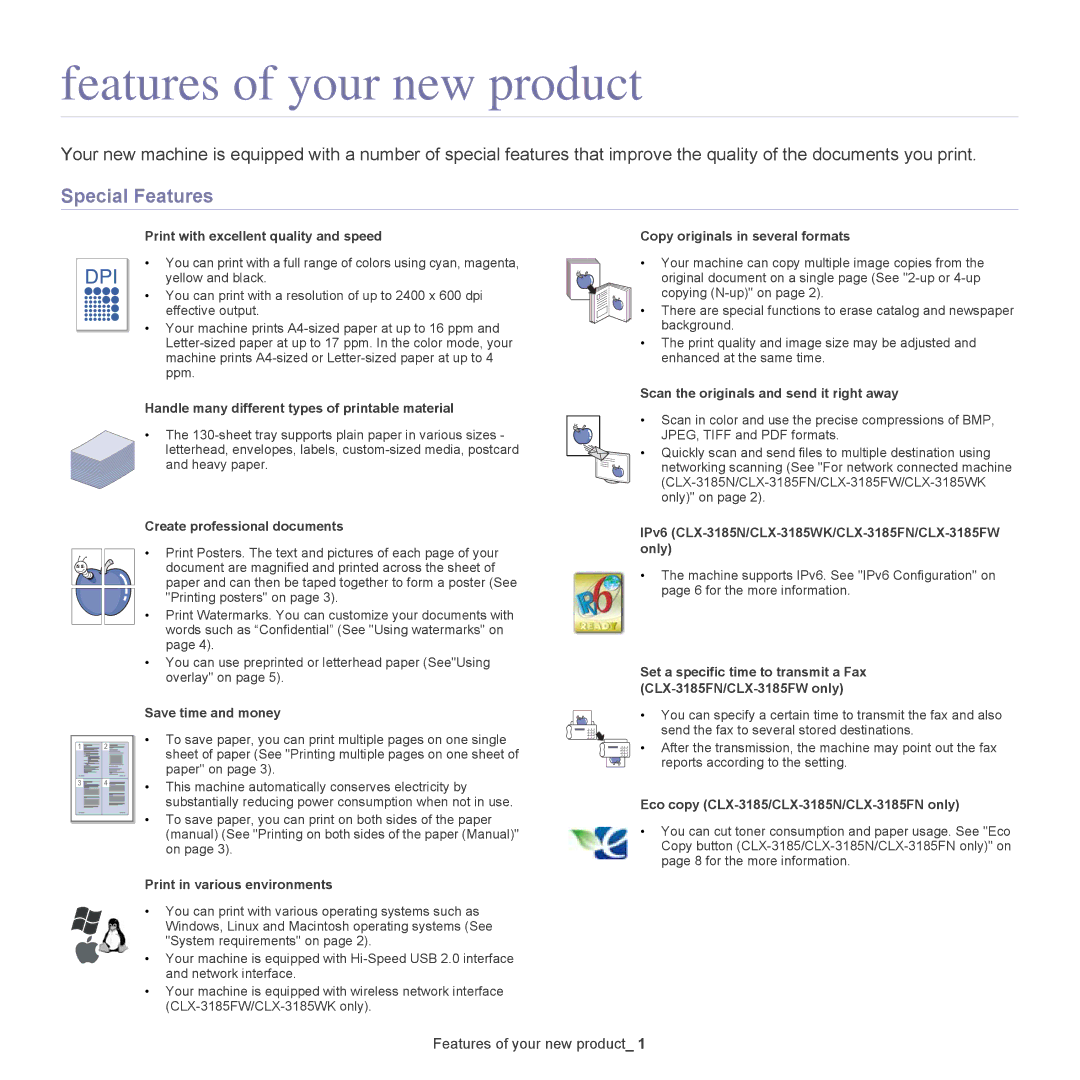 Samsung CLX-318X manual Features of your new product, Special Features 