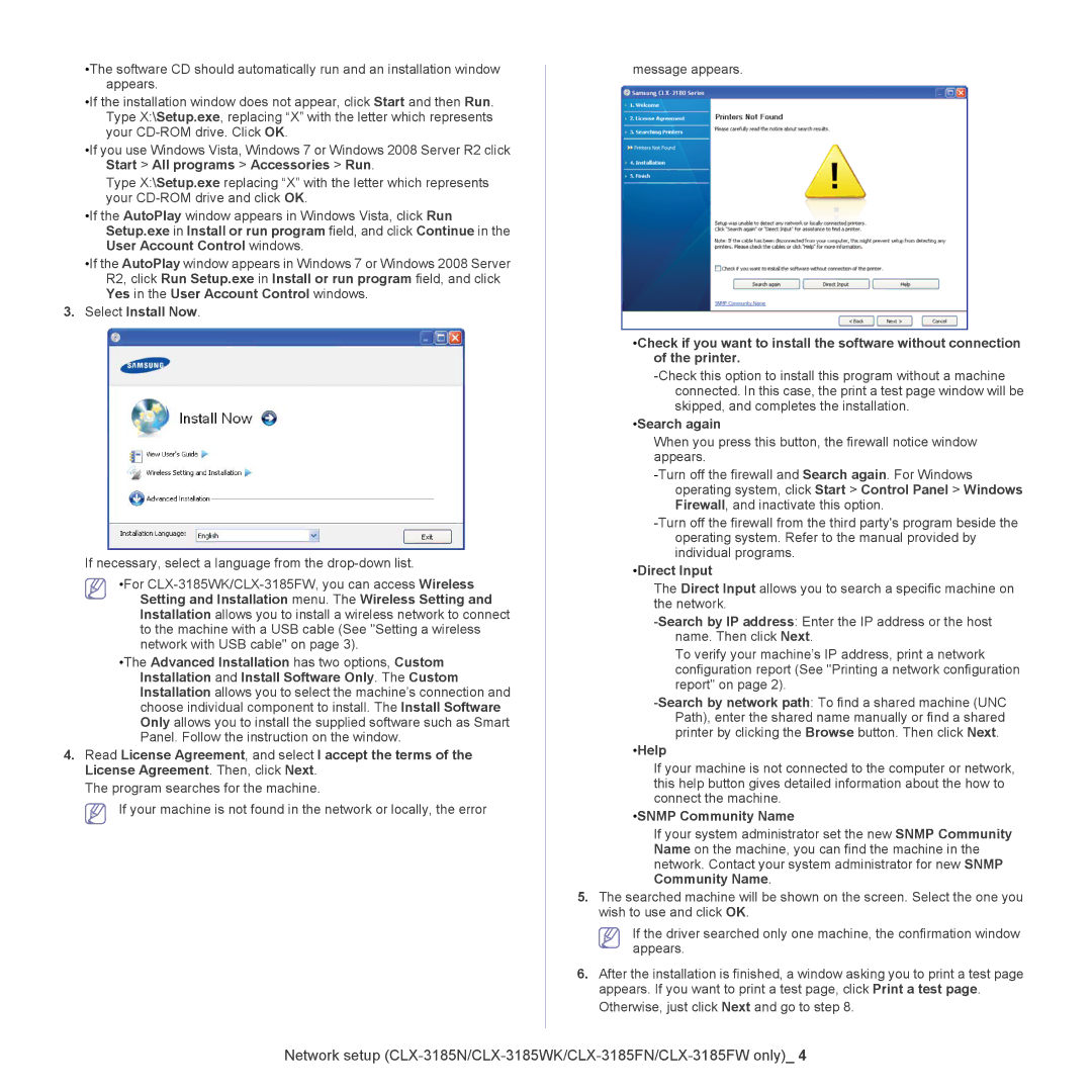 Samsung CLX-318X manual Search again, Direct Input, Help, Snmp Community Name 