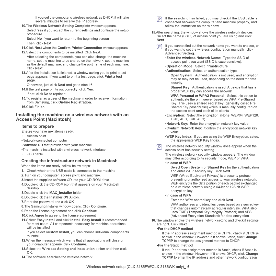 Samsung CLX-318X manual Creating the infrastructure network in Macintosh 