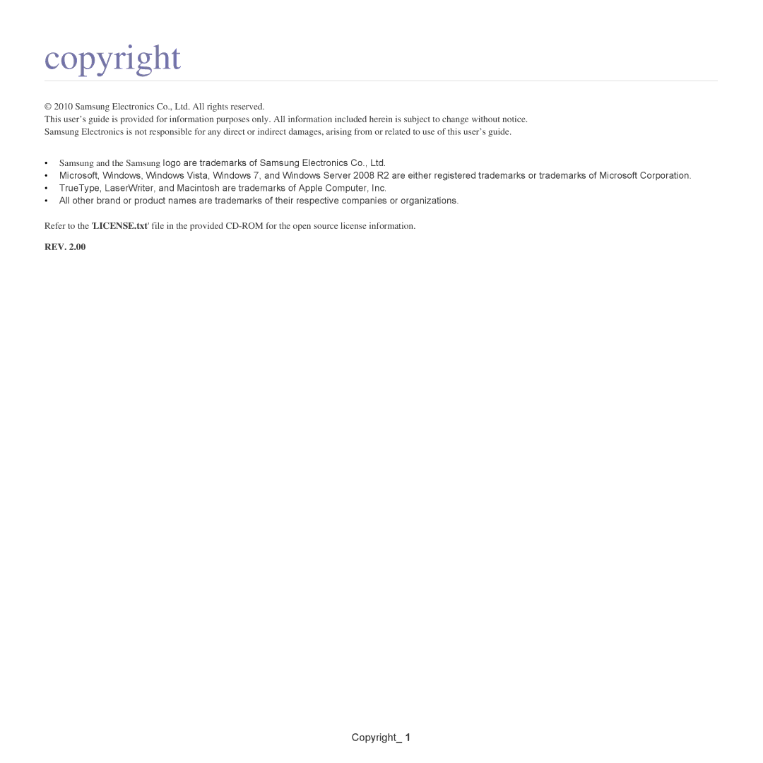 Samsung CLX-318X manual Copyright 