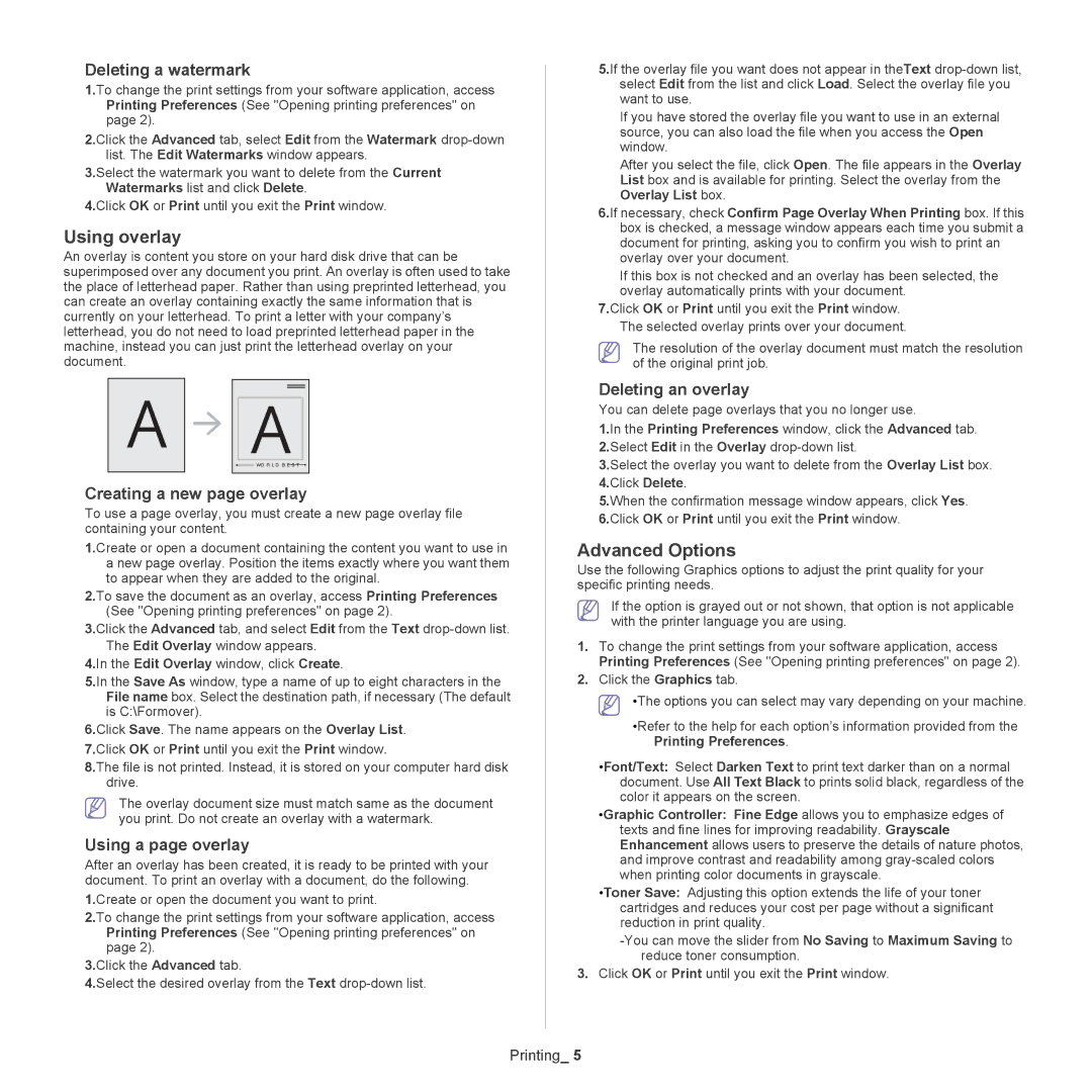 Samsung CLX-318X manual Using overlay, Advanced Options 