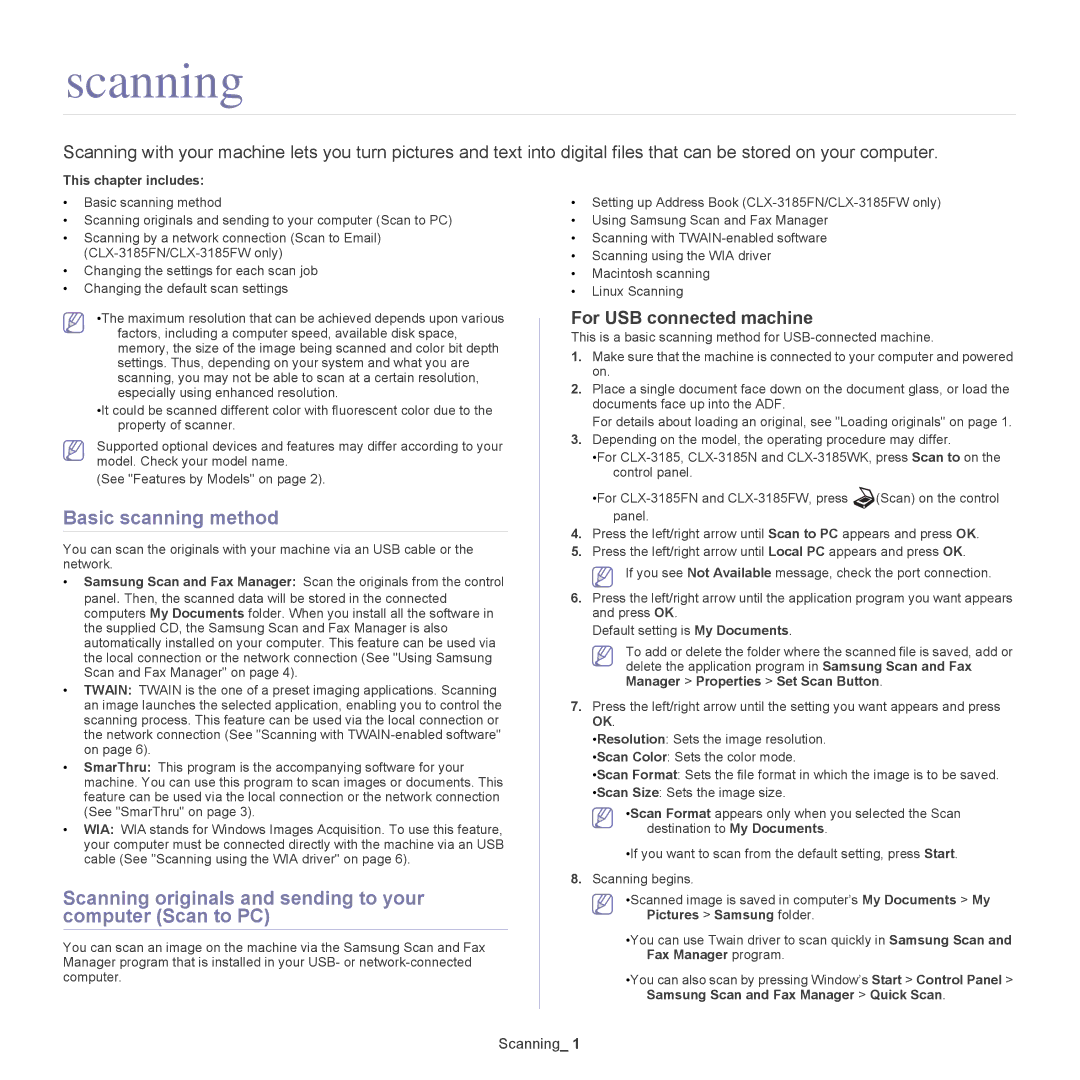 Samsung CLX-318X manual Basic scanning method, Scanning originals and sending to your computer Scan to PC 