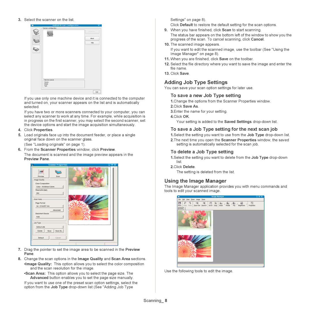 Samsung CLX-318X manual Adding Job Type Settings, Using the Image Manager, To save a new Job Type setting 