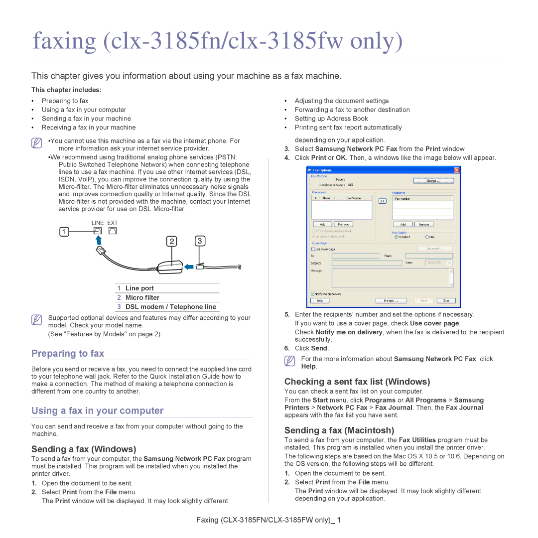 Samsung CLX-318X manual Faxing clx-3185fn/clx-3185fw only, Preparing to fax, Using a fax in your computer 