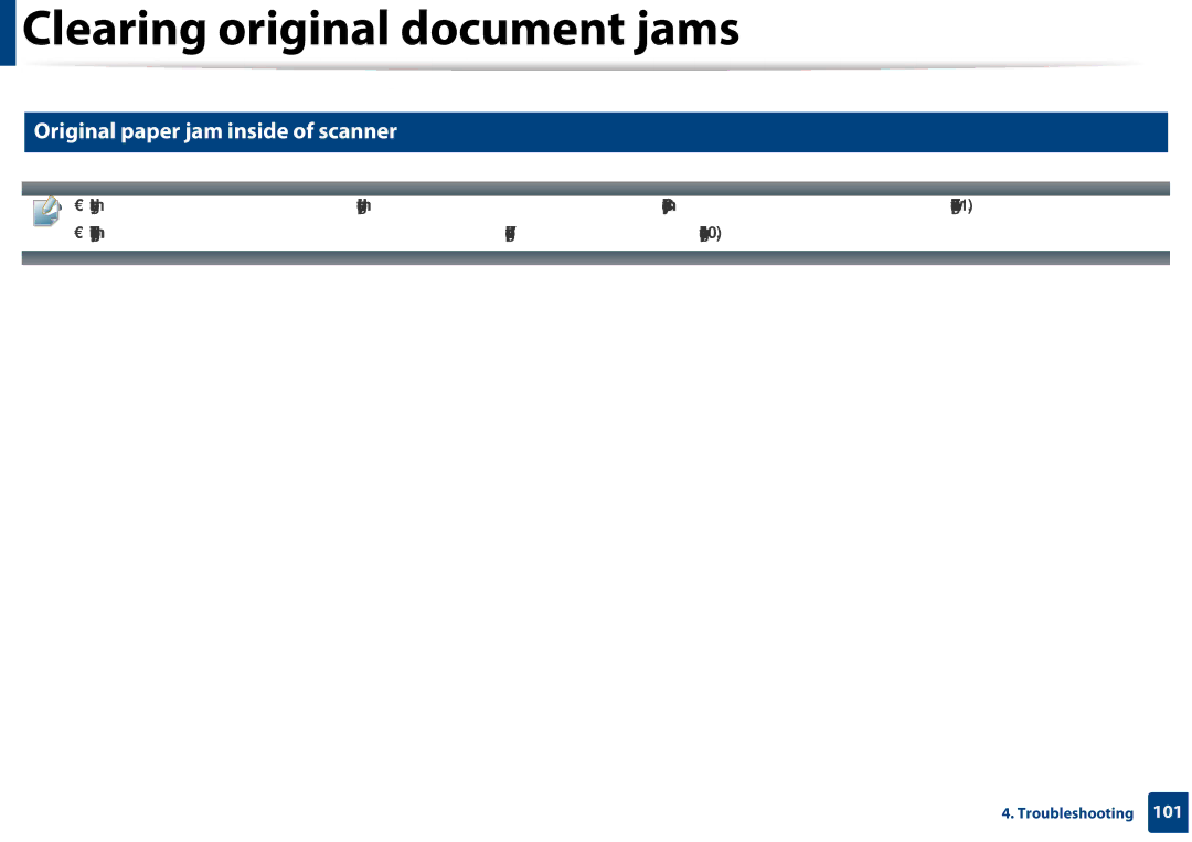 Samsung CLX-3305FW manual Original paper jam inside of scanner 