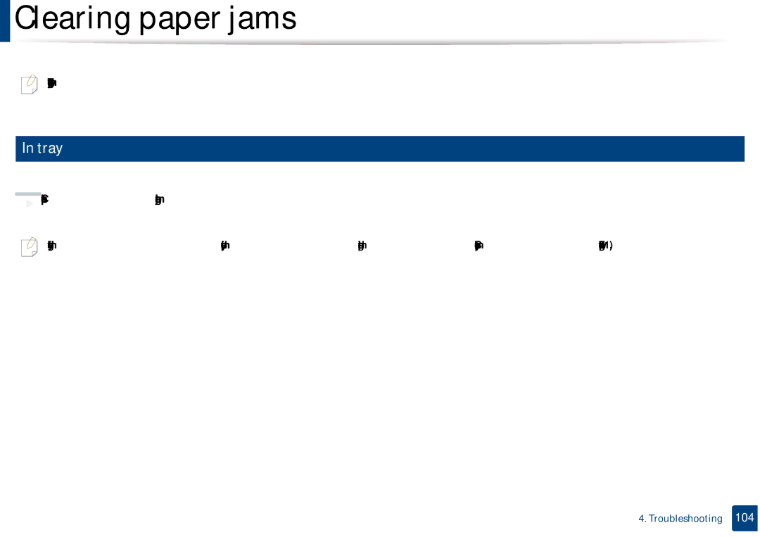 Samsung CLX-3305FW manual Clearing paper jams, Tray, Click this link to open an animation about clearing a jam 