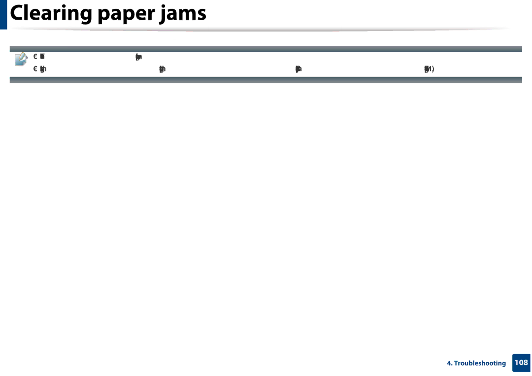 Samsung CLX-3305FW manual Clearing paper jams 