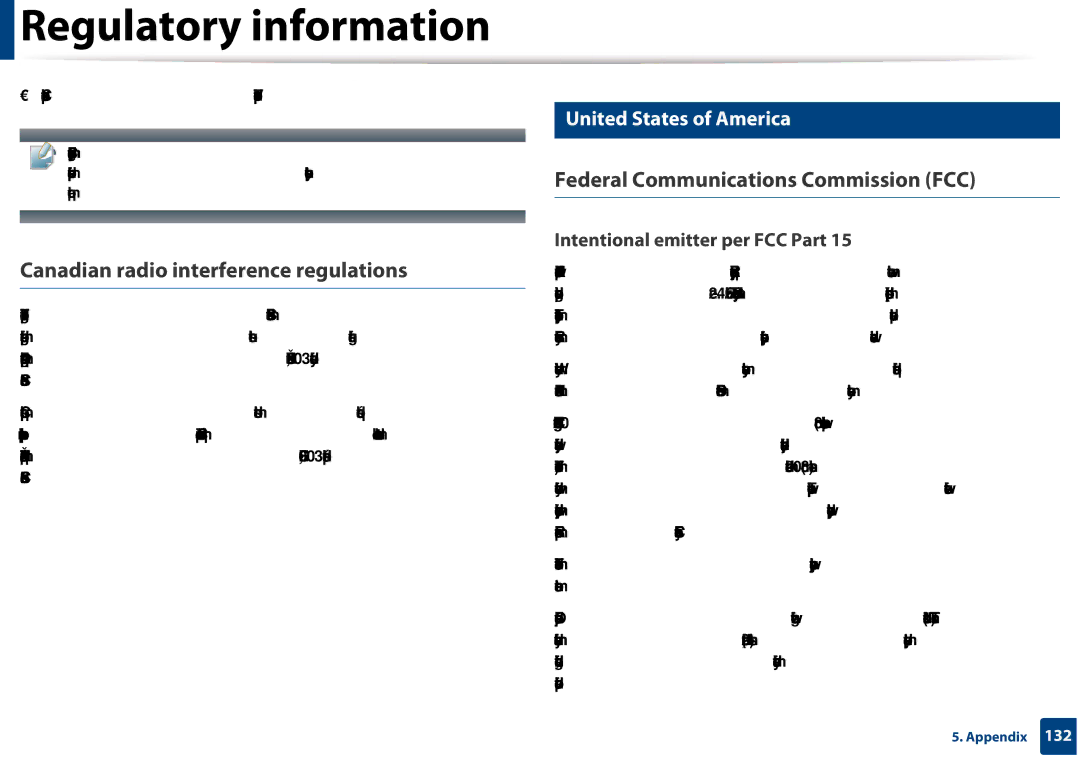 Samsung CLX-3305FW manual Canadian radio interference regulations, Federal Communications Commission FCC 