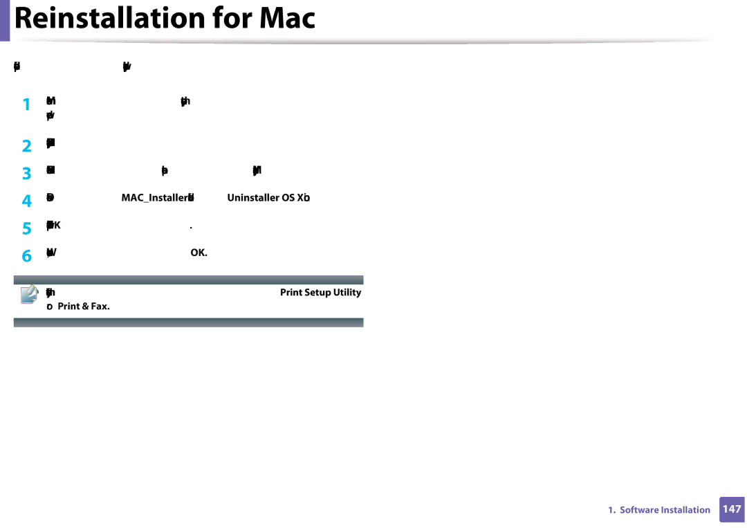 Samsung CLX-3305FW manual Reinstallation for Mac, Or Print & Fax 