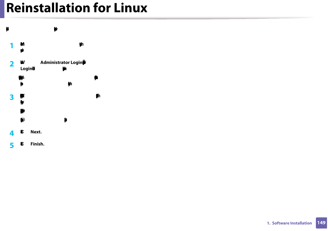 Samsung CLX-3305FW manual Reinstallation for Linux 