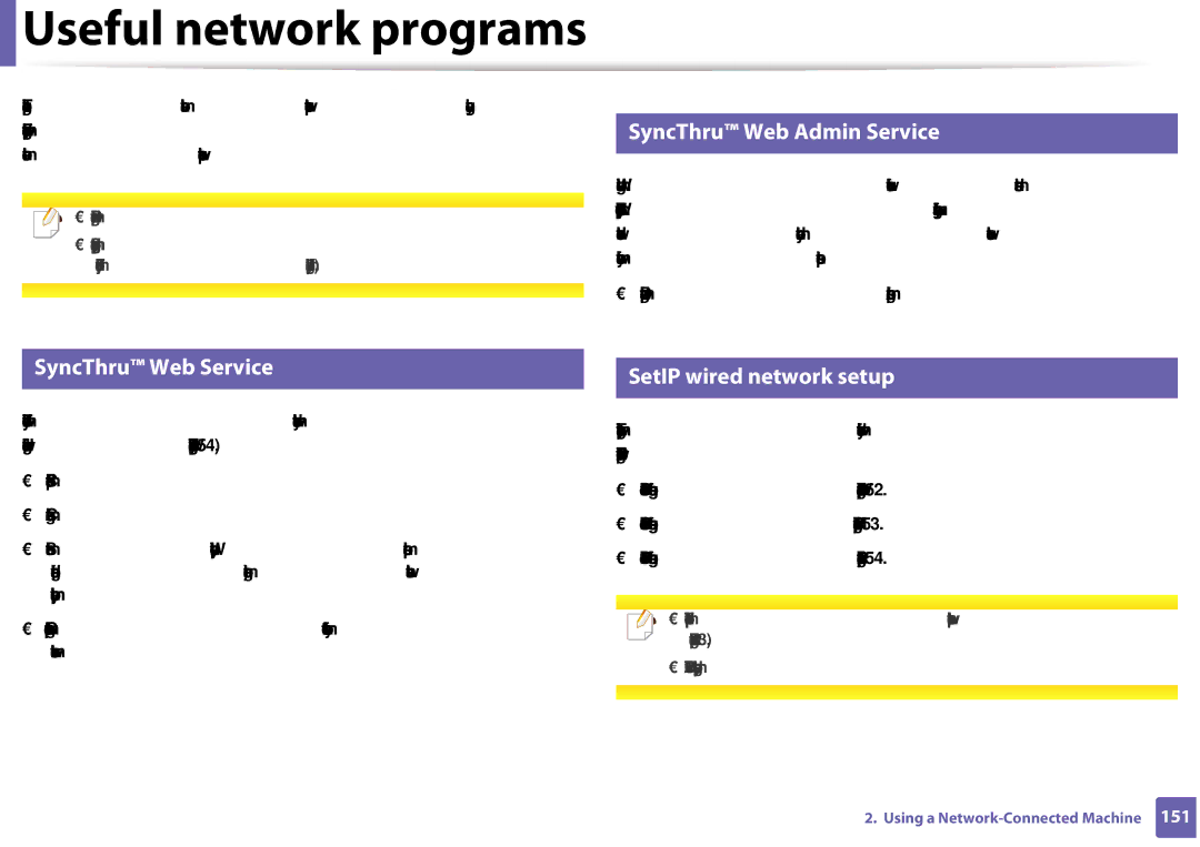 Samsung CLX-3305FW manual SyncThru Web Admin Service, SyncThru Web Service, SetIP wired network setup 