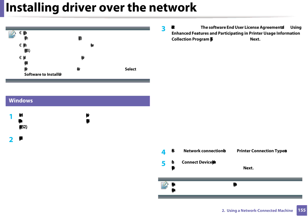 Samsung CLX-3305FW manual Installing driver over the network, Windows 
