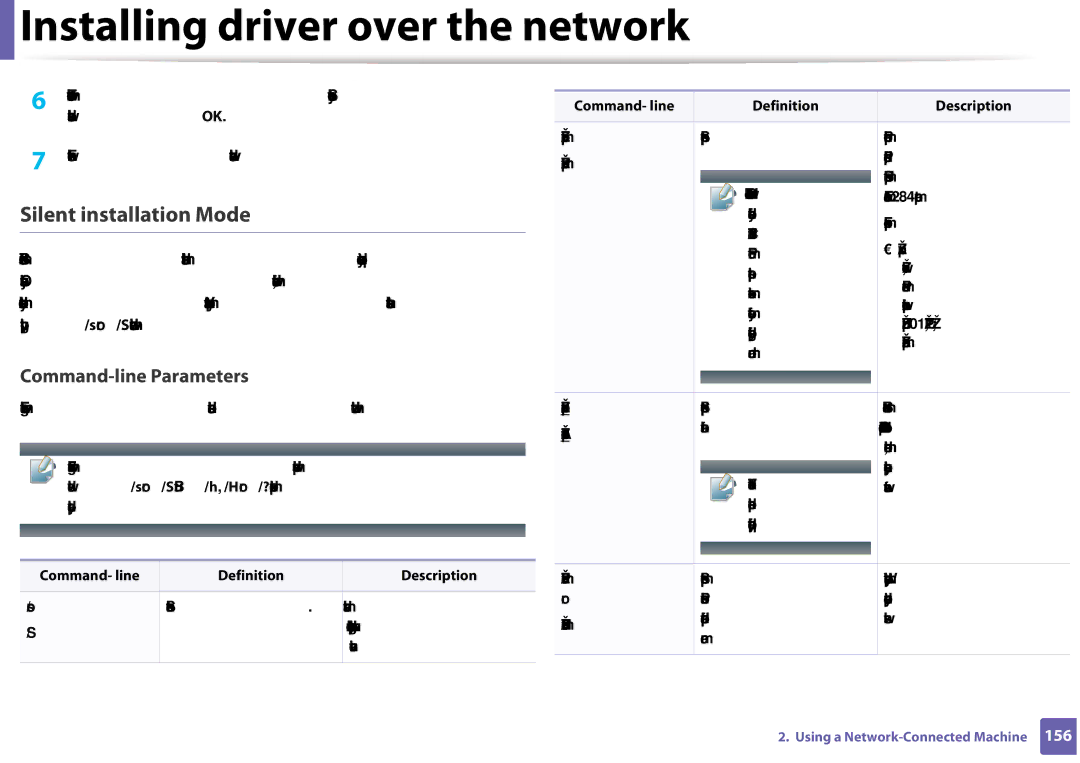 Samsung CLX-3305FW manual Silent installation Mode, Command- line Definition Description 