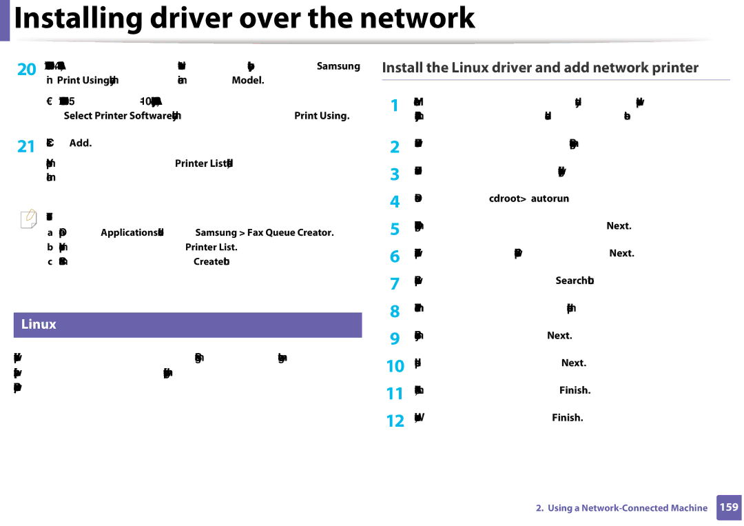 Samsung CLX-3305FW manual Install the Linux driver and add network printer 