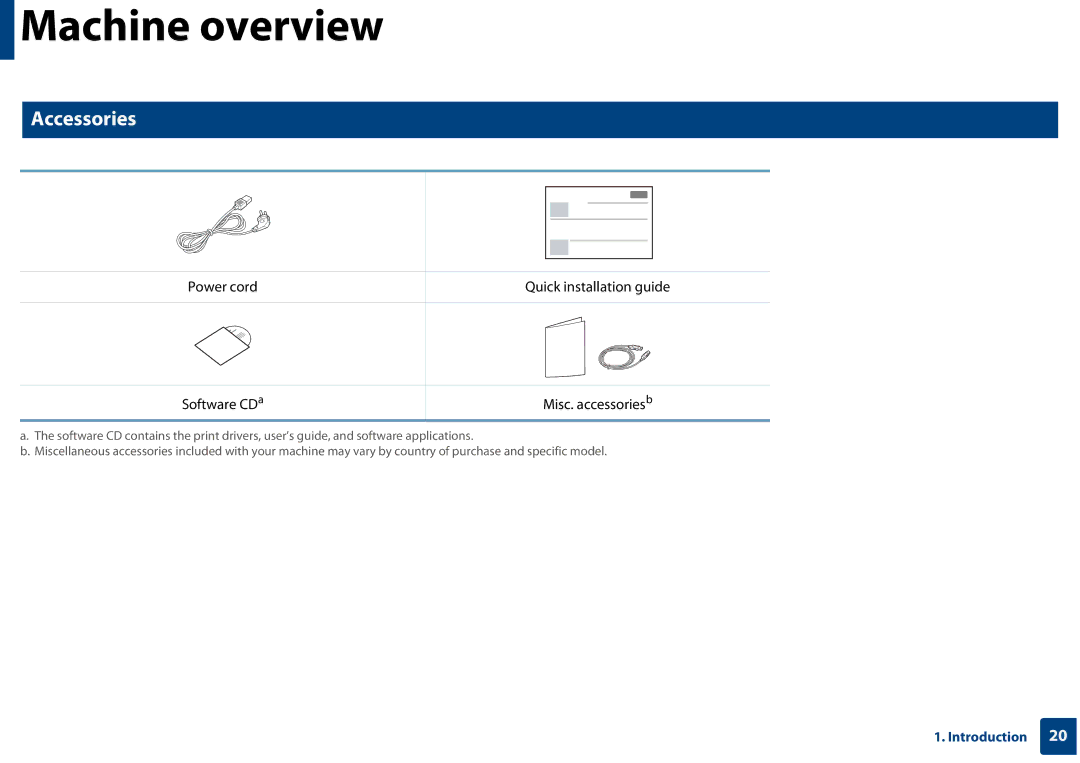 Samsung CLX-3305FW manual Machine overview, Accessories 