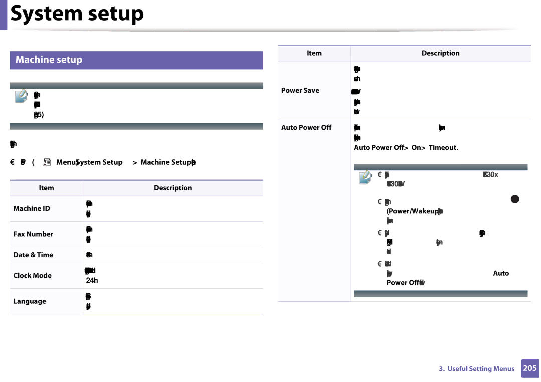 Samsung CLX-3305FW manual System setup, Machine setup 