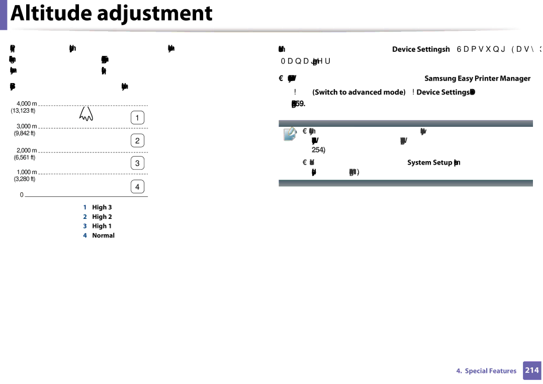 Samsung CLX-3305FW manual Altitude adjustment 