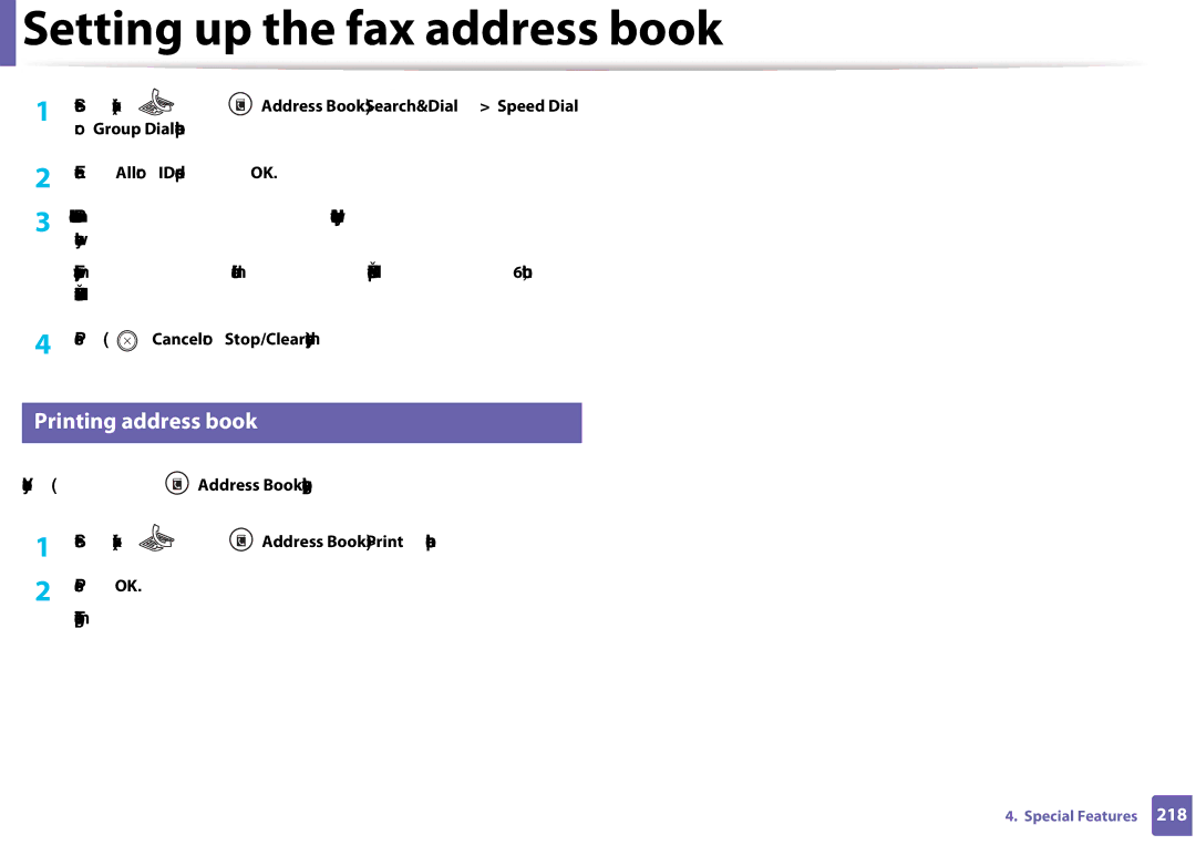 Samsung CLX-3305FW manual Printing address book 