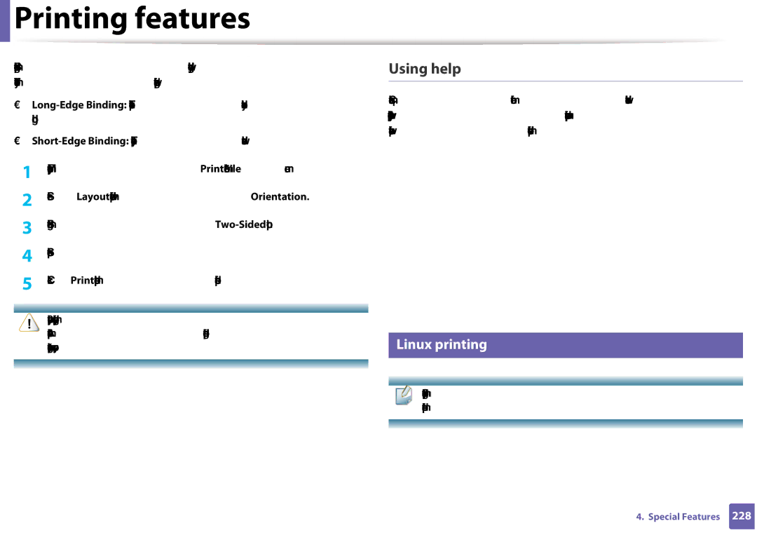 Samsung CLX-3305FW manual Using help, Linux printing 